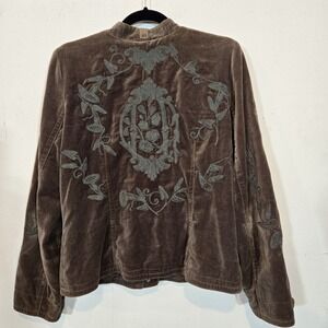 Johnny Was Jacket Dusty Olive Velvet Embroidered Size Large - Fits Like Medium